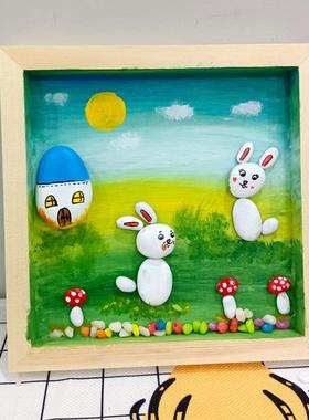 家乡文化特色手工作品幼儿园手工艺材料季节冬小学生手绘石头拼画