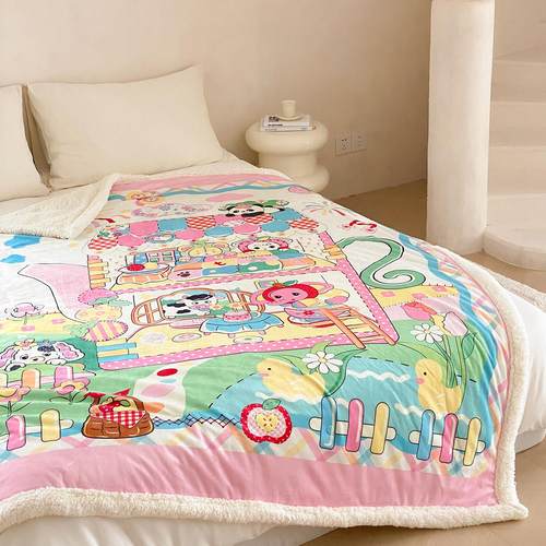 富山商店 x Lutrajump 复古小屋仿羊羔绒沙发毯保暖毛绒休闲盖毯