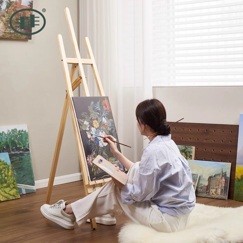 丰丰原木色画架木质支架式4K2K素描画板画架套装美术生专用后撑折