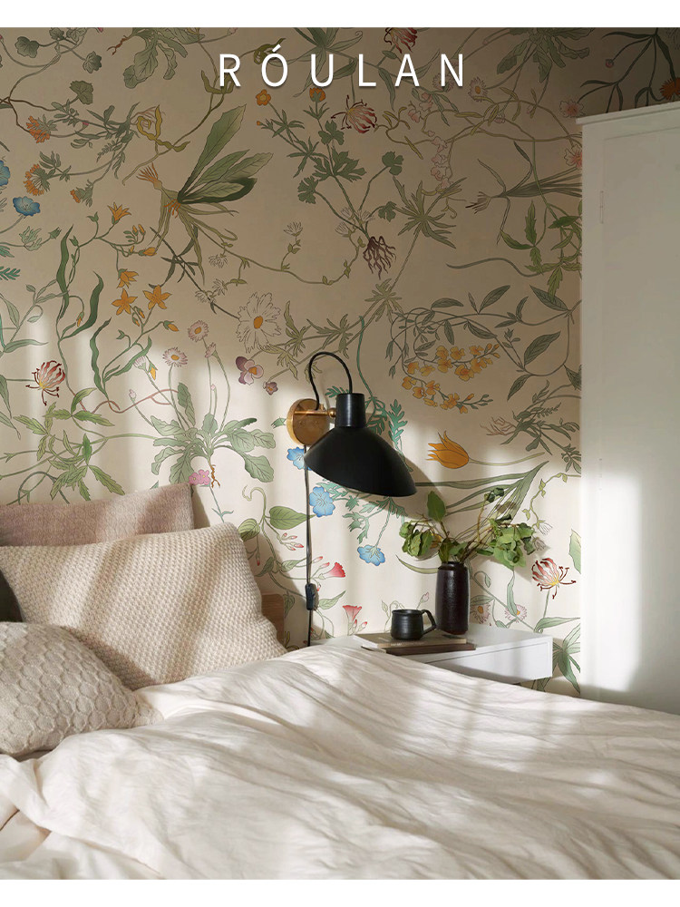 法式式碎花壁纸美复古乡村客厅背墙纸定制无墙纺布墙布kfa床头景