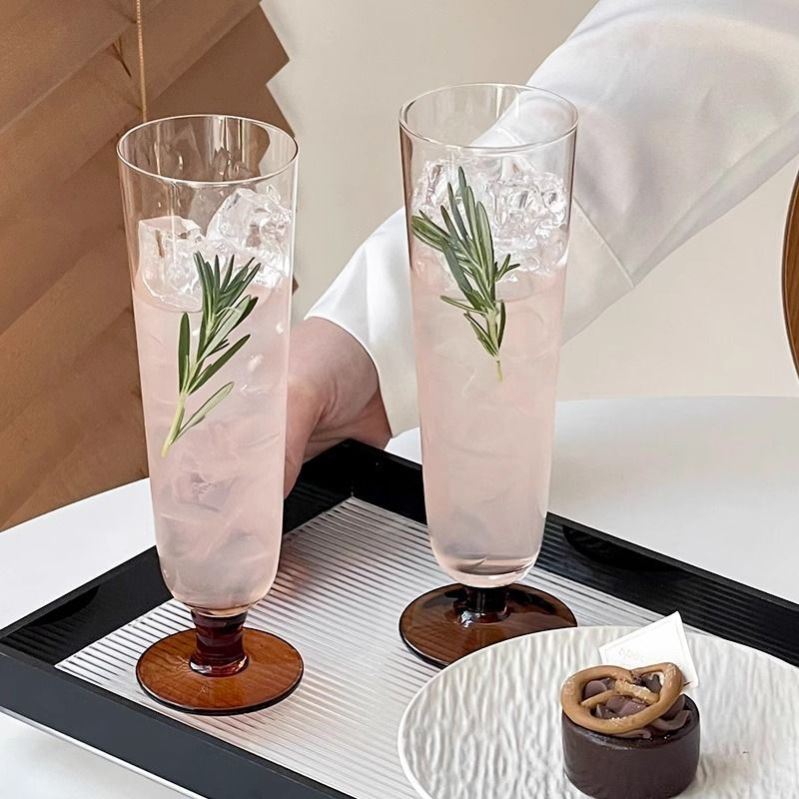 小众ins琥珀底高脚杯高颜值个性香槟杯红酒杯沙冰杯果汁杯玻璃杯