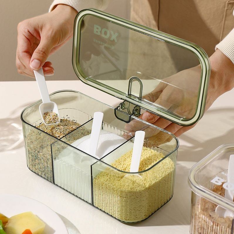 厨房调料盒盐罐子家用翻盖式一体多格大容量收纳四格盐味精调味瓶