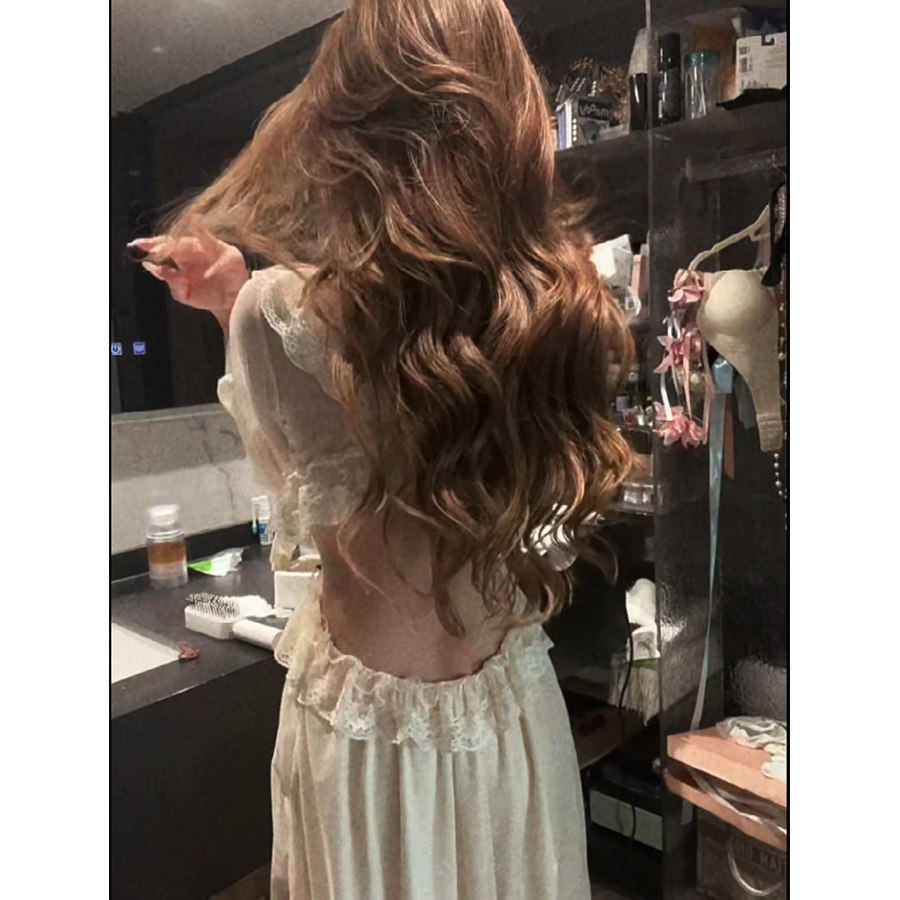 少女甜美蕾丝花边长袖睡衣女夏季新款纯欲高级睡裙家居服连衣裙子