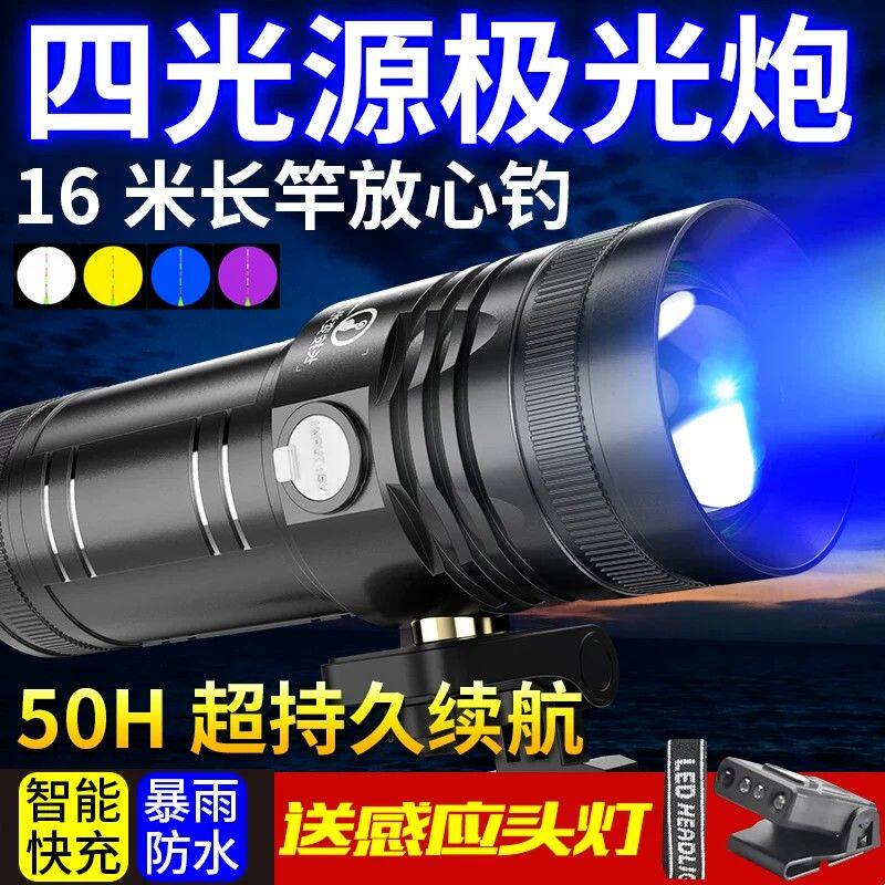 夜钓灯钓鱼灯紫光台钓超亮野钓大功率蓝光电筒夜光激光专用炮
