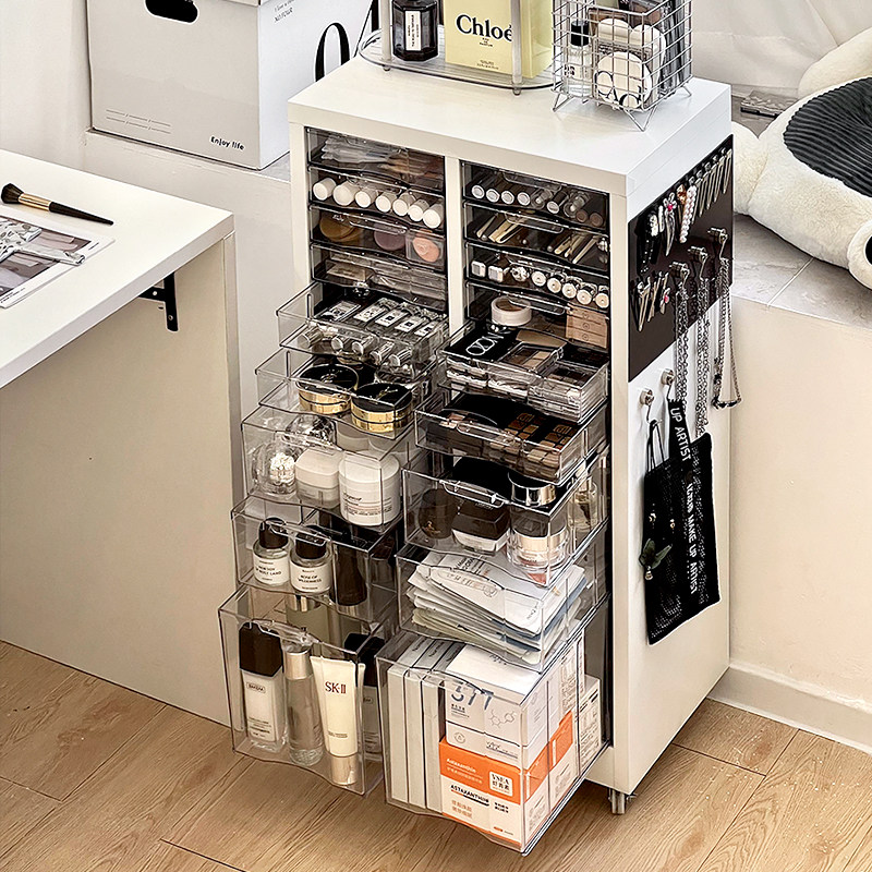 白色抽屉式铁皮收纳柜落地带轮可移动美甲化妆品铁皮柜抽屉柜柜子