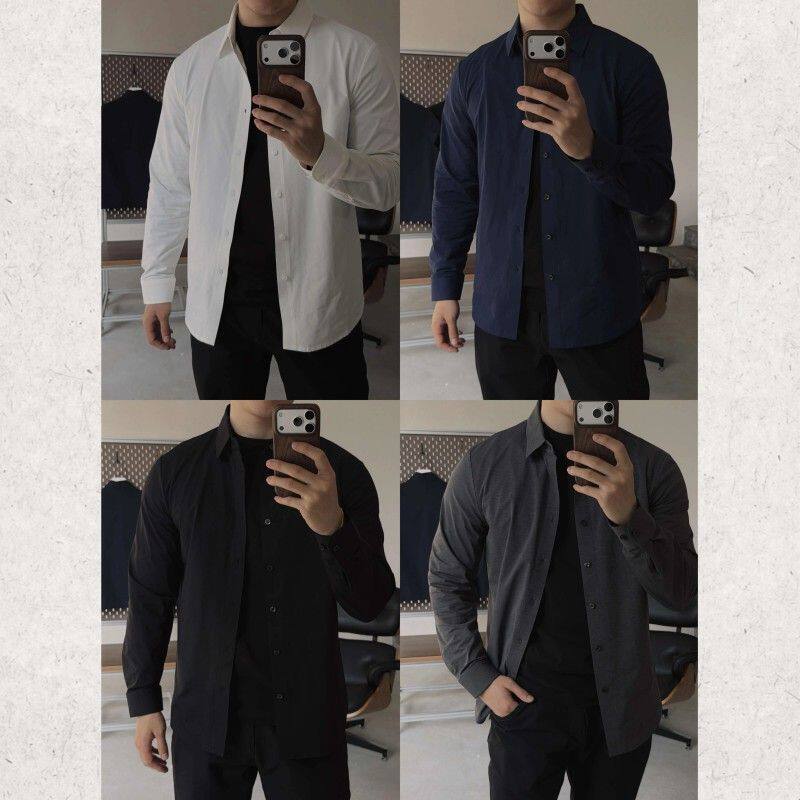 G哥工作室NV创业者衬衫夏季薄款男士弹力纯色百搭运动长袖T恤衬衣