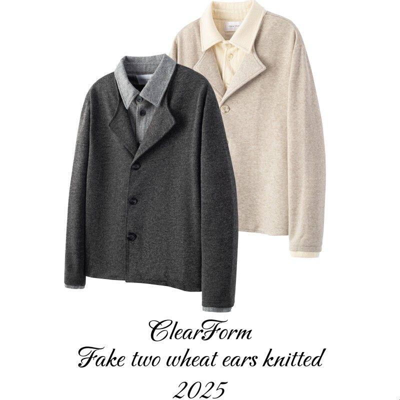 ClearForm「原创正版」穗艺假两件花纱拼接麦穗撞色开衫针织毛衣