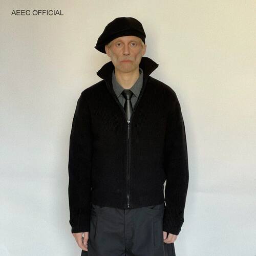 aeec official秋冬基础修身拉链高领短款开衫毛衣针织外套