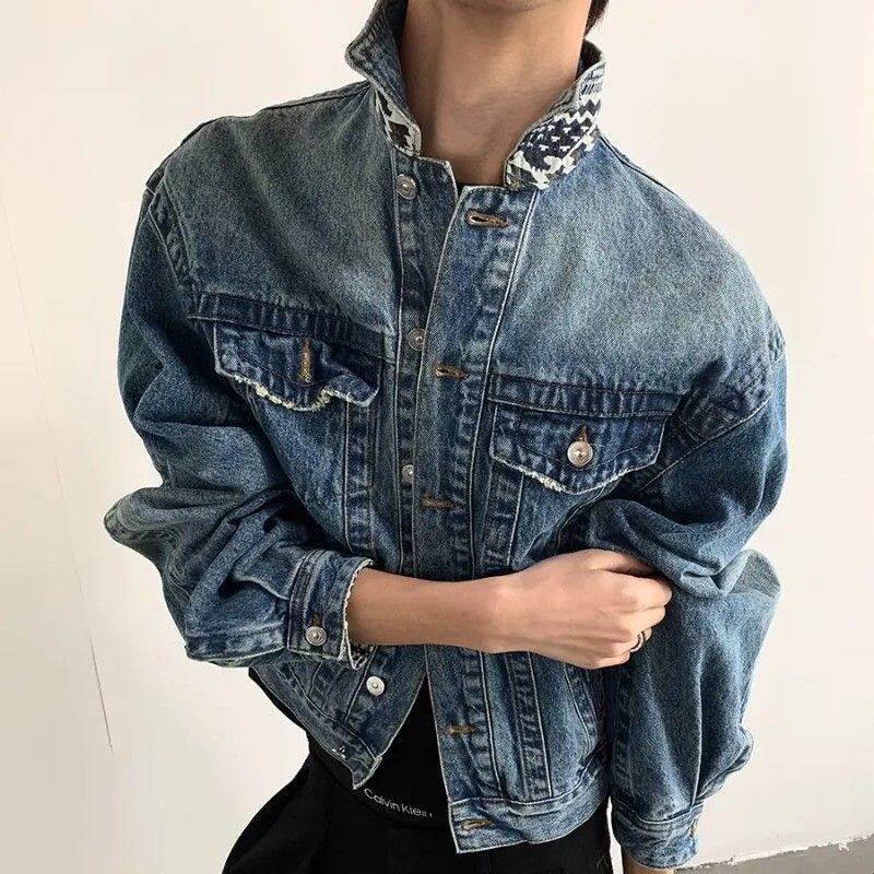 埃及宝藏图腾 春季休闲拼接水洗牛仔外套宽松慵懒上衣男女