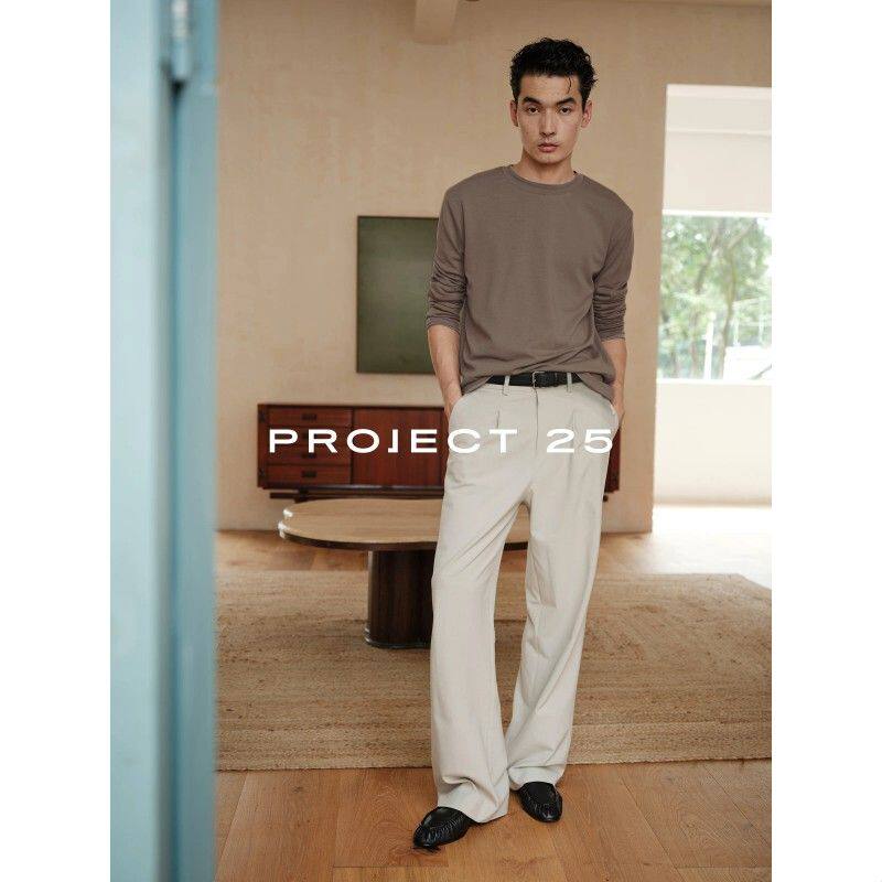 PROJECT 25 TR混纺单褶立体剪裁休闲直筒西裤显瘦基础通勤长裤男