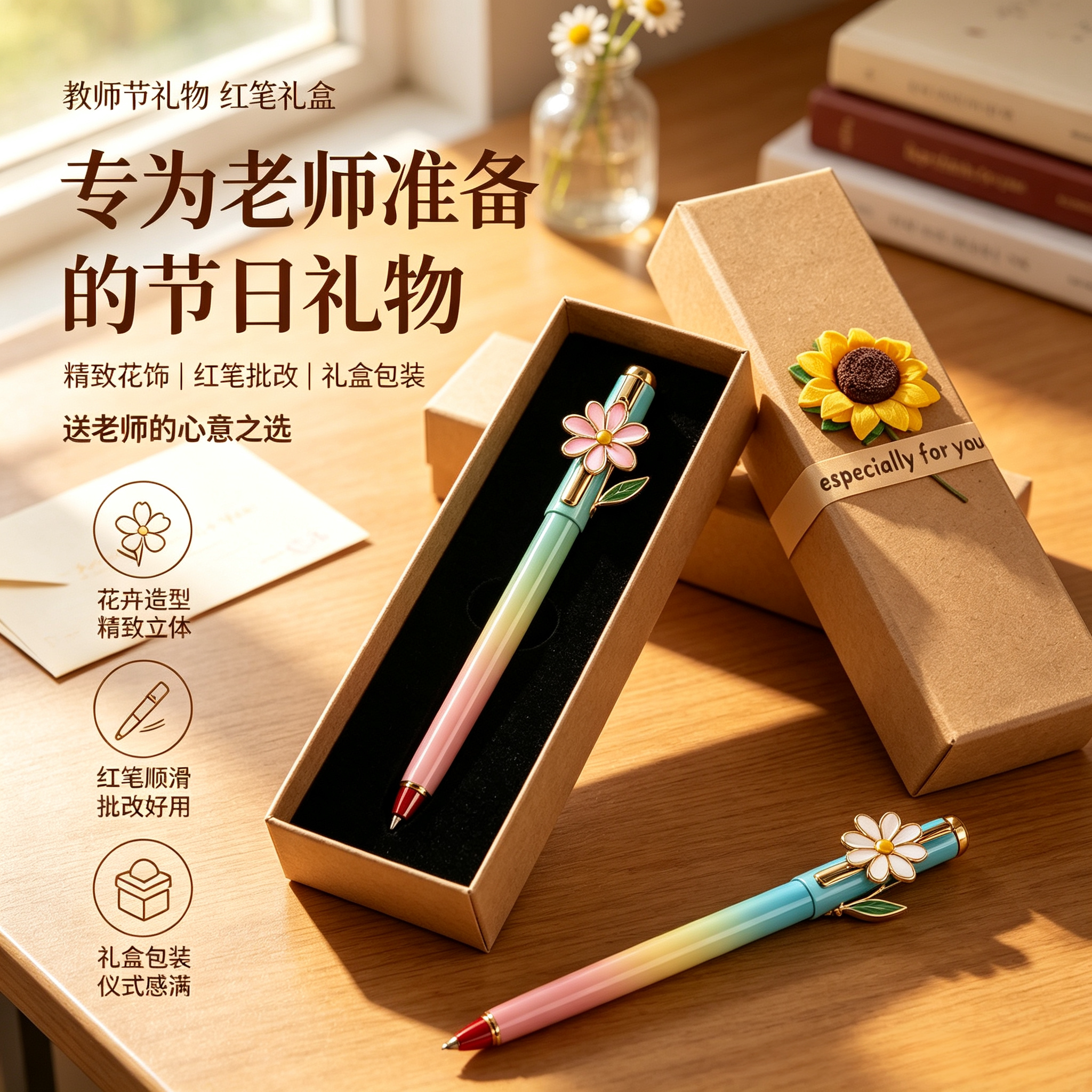 教师节礼物渐变繁华红中性笔礼盒