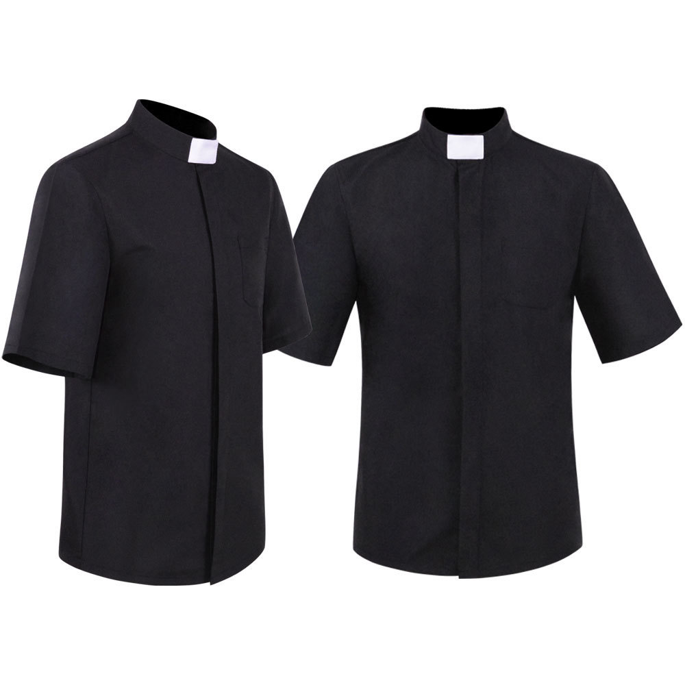 2024万圣节传教士角色扮演衬衣牧师神父cosplay短袖黑色衬衣现货