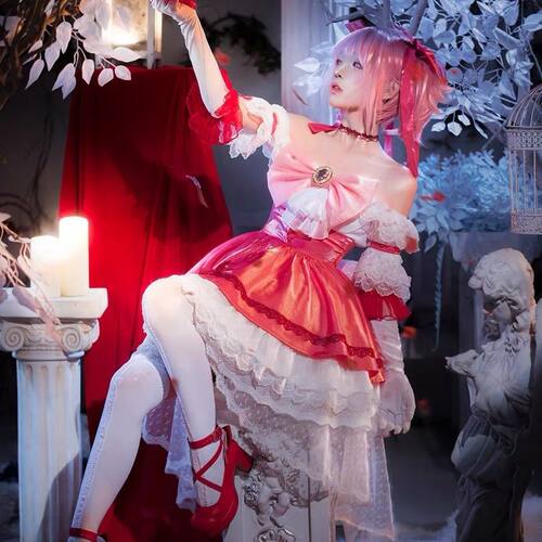 魔法少女小圆魔女之夜的回天cos服鹿目圆粉色礼服cosplay服装全套