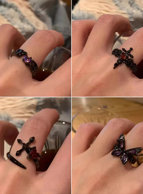 禁忌之恋反派枪黑戒指女暗黑系小众高级感指环甜酷辣妹风开口戒指