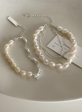 淡水珍珠金属链条手链女设计感小众法式复古个性百搭气质时尚手饰