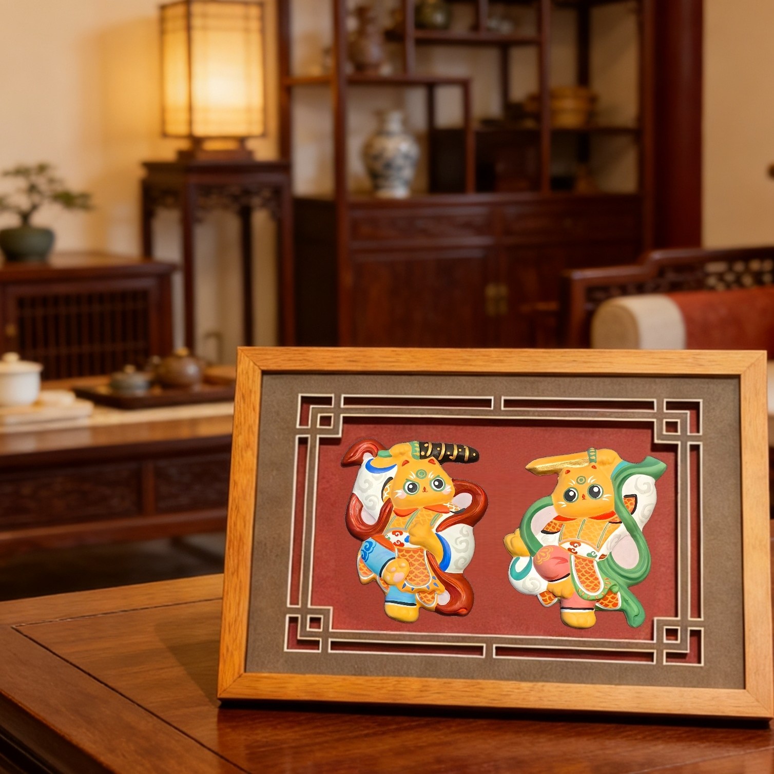 创意非遗惠山泥人蚕猫门神相框泥塑摆件纪念品装饰品送礼精致,家居饰品,装饰摆件,淘宝优惠券,粉丝福利购,淘宝优惠卷