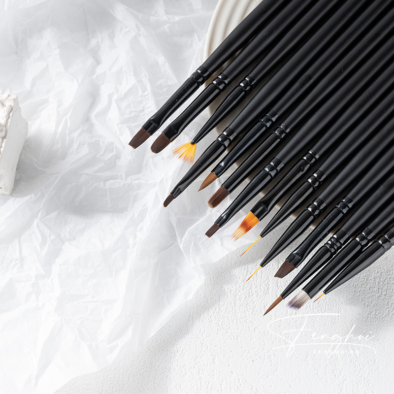 黑色14支套装美甲笔刷拉线笔彩绘光疗笔晕染笔小圆笔日式美甲工具