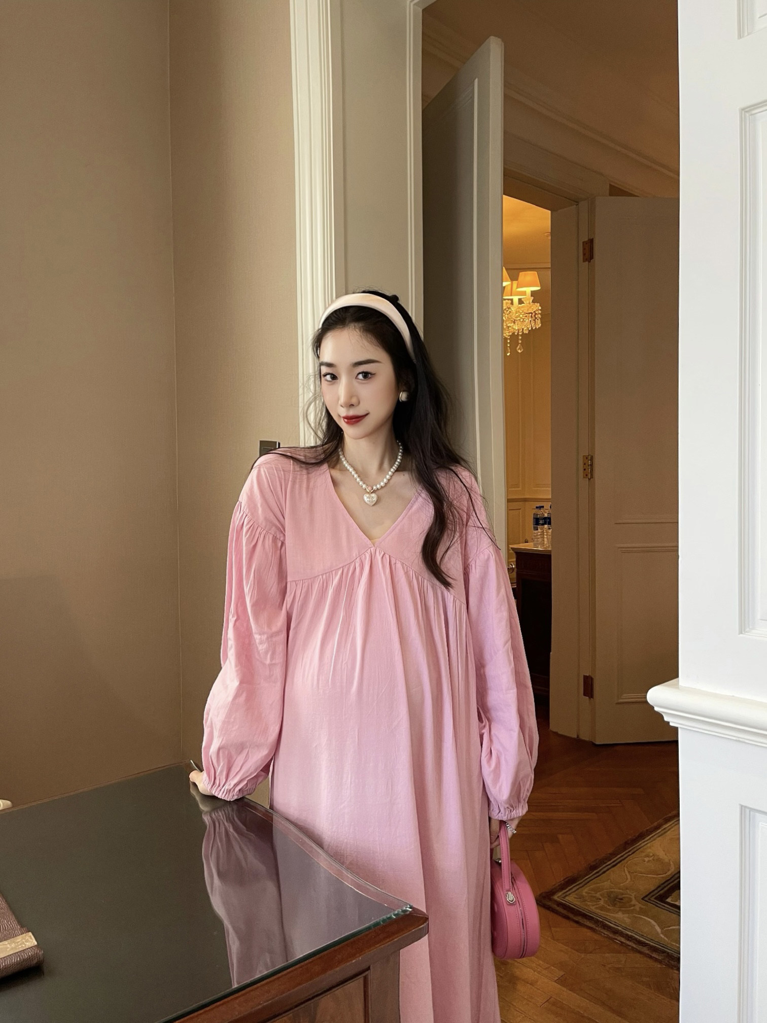 【nicole孕妇装】公主风甜美宽松秋季外出孕后期连衣裙棉麻秋装