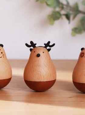 办公桌不倒翁装饰品小摆件木质工艺品少女心创意可爱毕业生日礼物