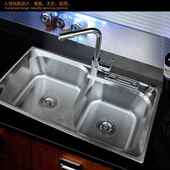 加厚304不锈钢水槽套餐带插刀架拉丝双槽厨房洗菜盆碗池双盆 包邮