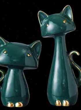 简约创意猫咪动物陶瓷小摆件现代酒柜电视柜家居装饰品卡通工艺品