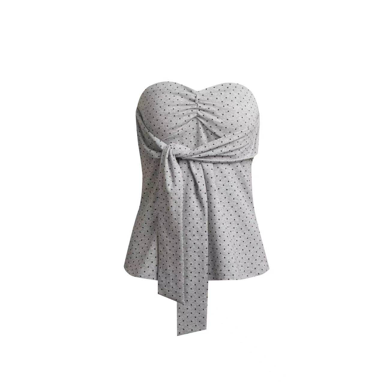 thumbnail for Lamblike Polka Dot All-Over Print Tube Top Women's Summer Bow Tie Strap Vest Hot Girl Slimming Top Two-Piece Set