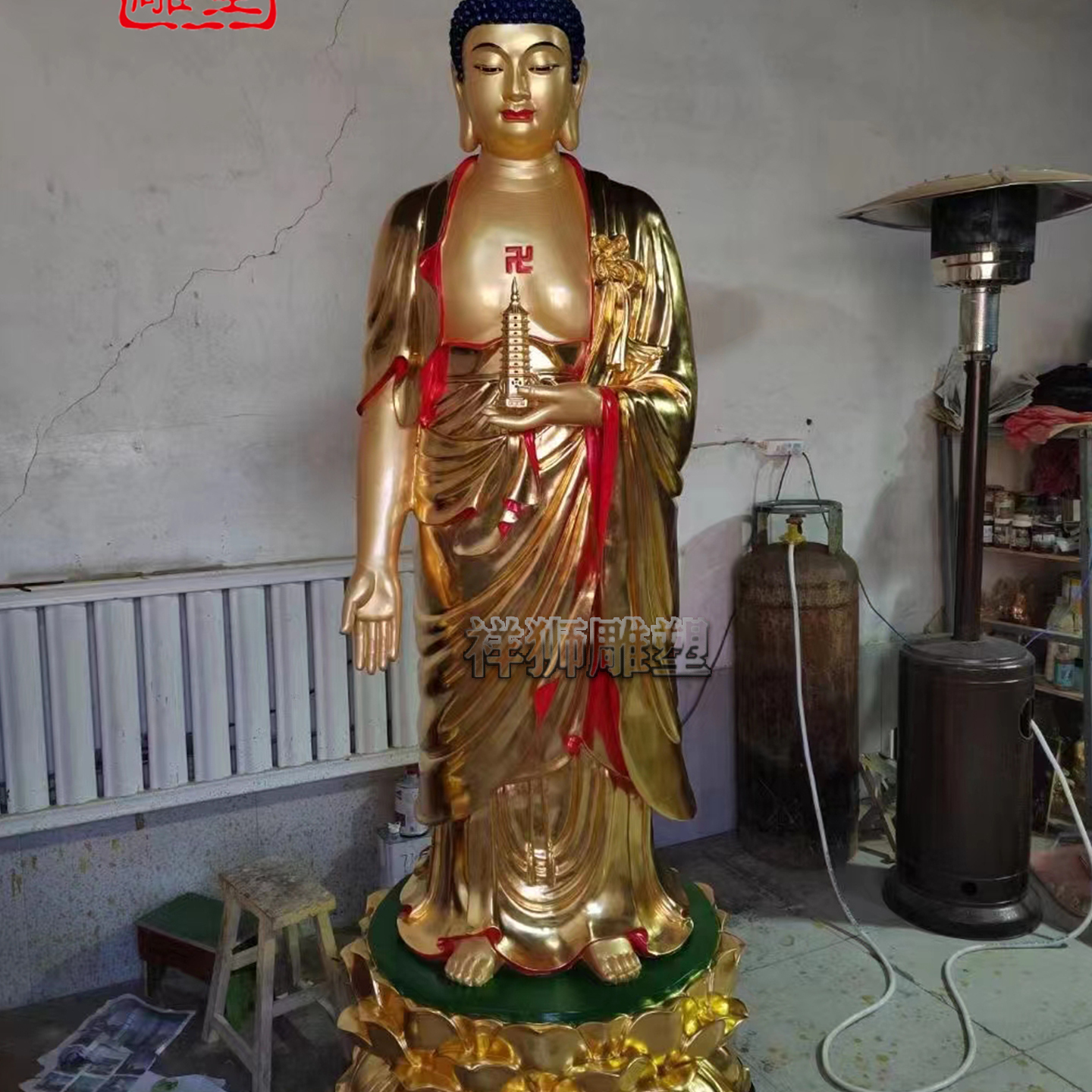 黄铜贴金东方三圣佛像铸造大型