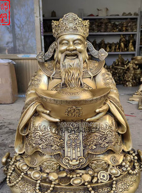 祥狮雕塑黄铜铸造财神爷佛像定制