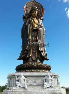 黄铜铸造观世音菩萨佛像大型摆件