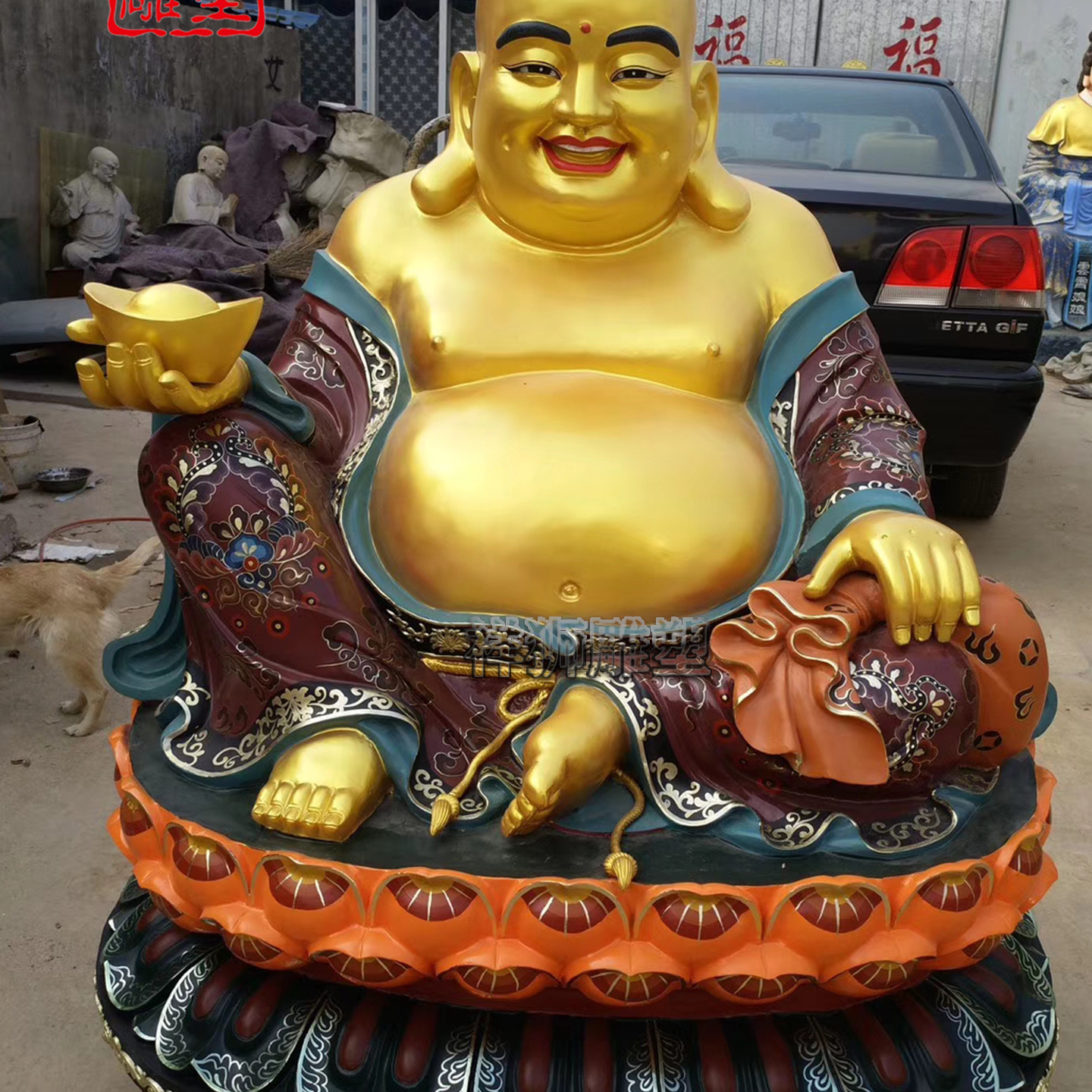 纯铜彩绘弥勒佛佛像大型摆件定制