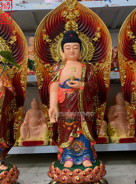 带背光西方三圣佛像家用彩铜站像