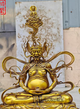 纯黄铜面然大士鬼王神像摆件定制