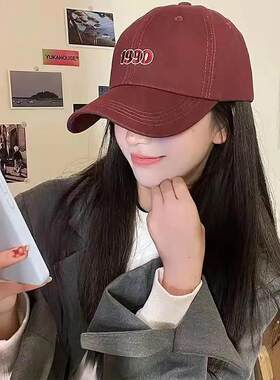 防晒帽子棉太阳帽遮阳帽子遮脸日系棒球帽女款2025新款红色鸭舌帽