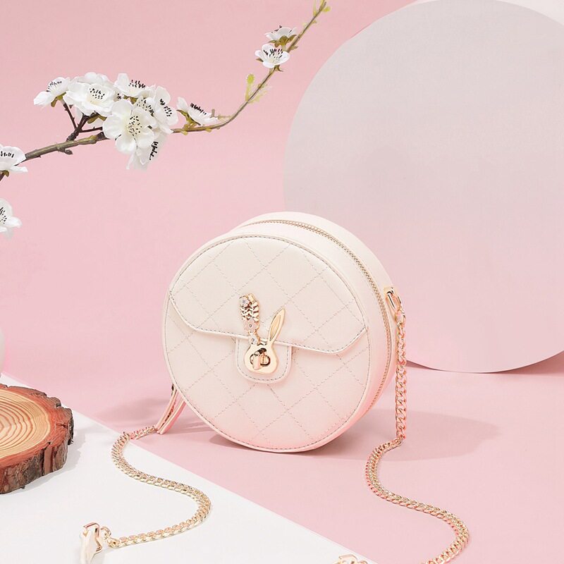 单肩包斜挎小包百搭小香风小圆包真皮女包个人零钱包口红包白色