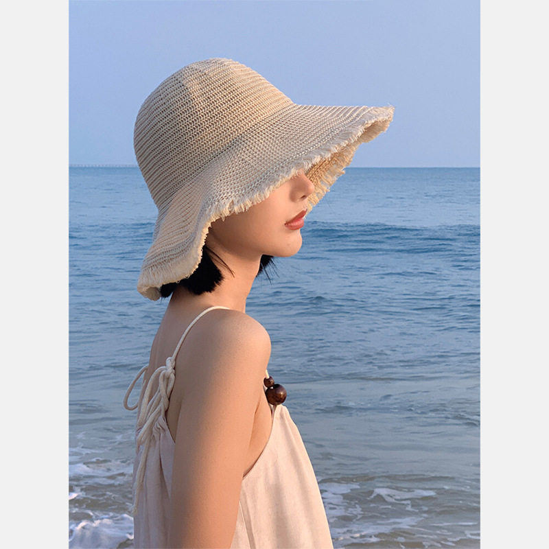 防晒帽子百搭女2025新款海边渔夫帽出游拍照沙滩帽遮阳草帽夏凉帽