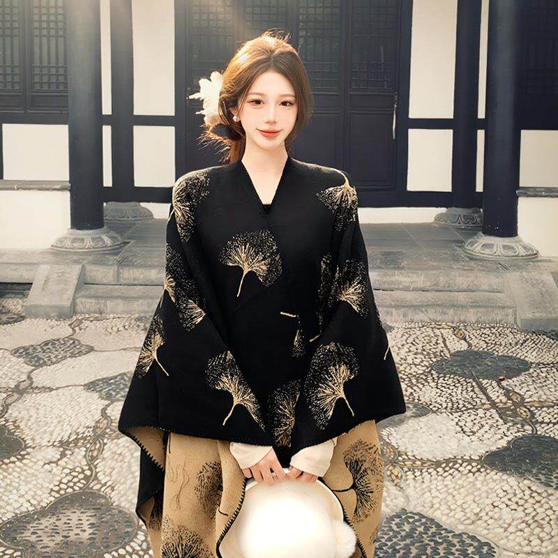 披肩女2026新款中国风旗袍外搭围巾新中式复古斗篷旅游披风