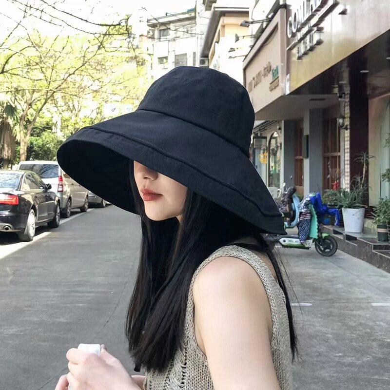 防晒帽子女款遮阳帽太阳帽防紫外线渔夫帽冬季遮脸洋气盆帽大帽檐