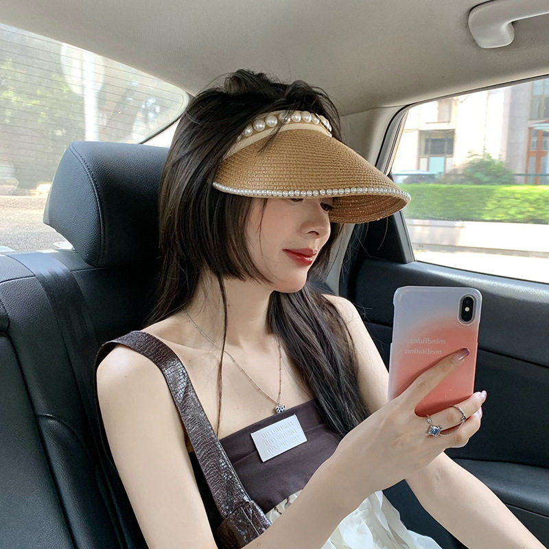 防晒帽子女太阳帽遮阳帽子遮脸冬季防紫外线草帽顶发箍草编女款