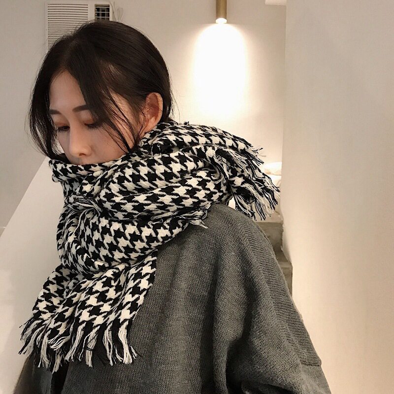 女生围巾毛毛围脖保暖脖套披肩护颈千鸟格情侣韩版冬季季高档网红