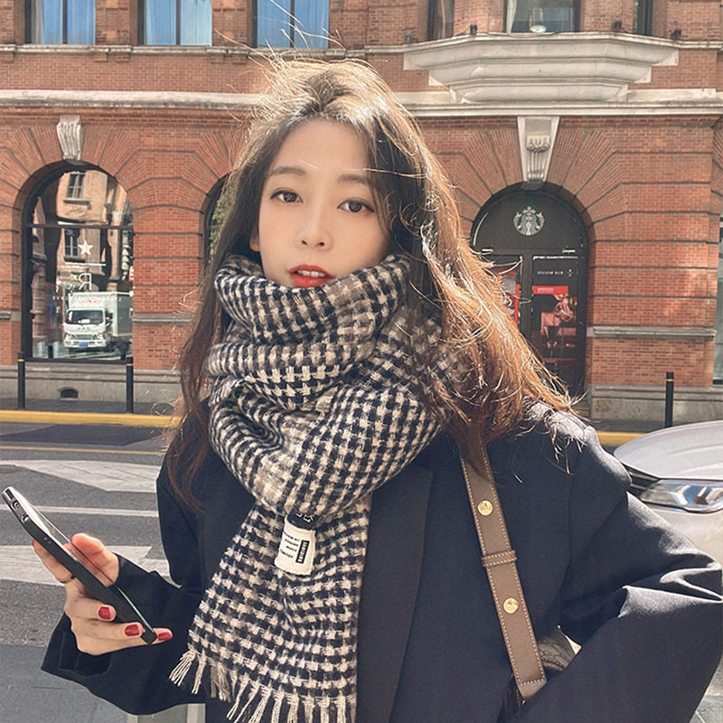 女生围巾毛毛围脖保暖脖套披肩冬季针织格子情侣学生脖巾围领网红