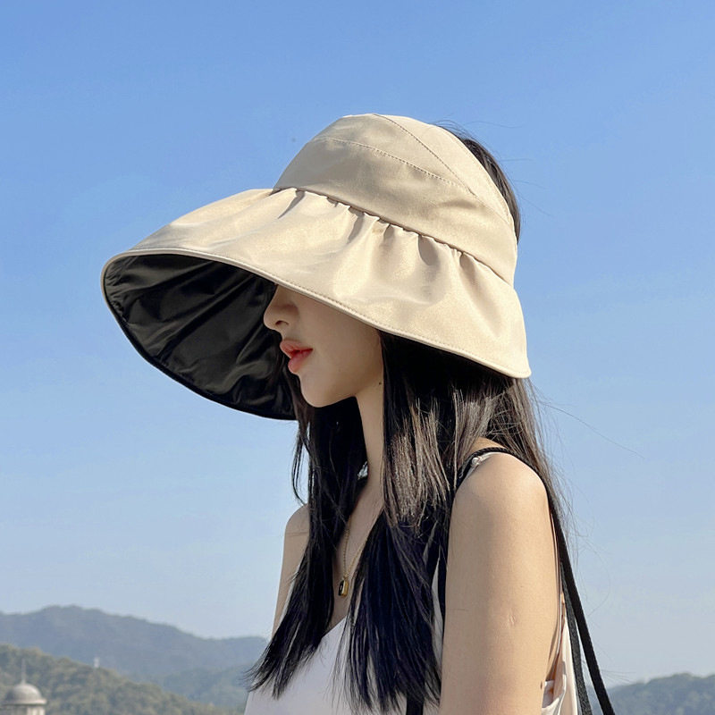 防晒帽子女户外遮阳帽太阳帽防紫外线帽黑胶帽遮脸空顶帽旅游帽