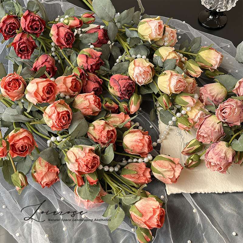 复古焦边干枯玫瑰花仿真花假花