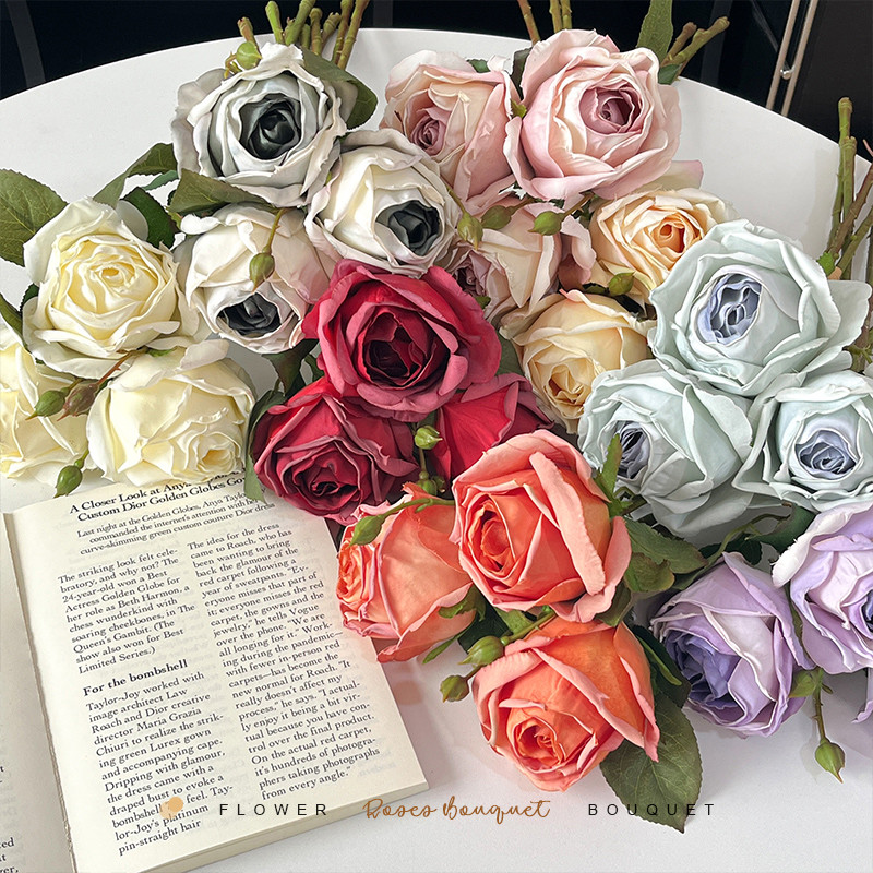欧式轻奢玫瑰花仿真花干花花束客厅餐桌装饰花假花摆设新娘手捧花