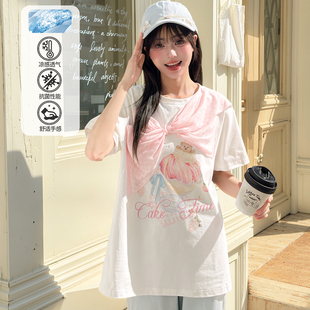 森女部落原创甜美风蝴蝶结设计感宽松短袖 T恤女 上衣2025夏季 新款