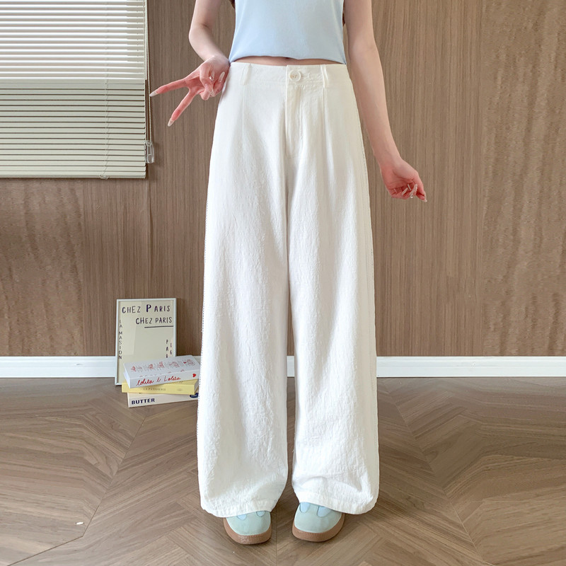 森女部落慵懒感纯棉简约百搭垂感白色高腰直筒裤子女2026新款夏季