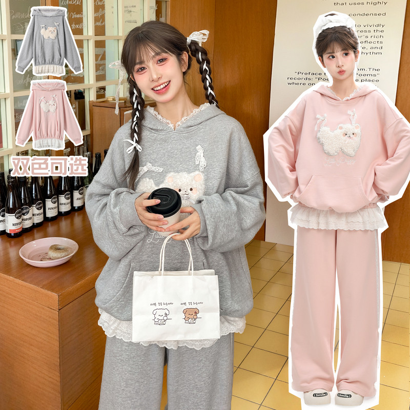 森女部落甜美卡通可爱连帽拼接卫衣外套女2025新款秋季休闲卫衣