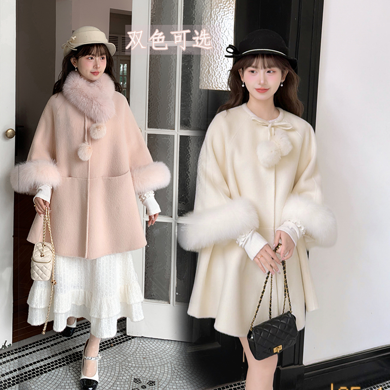 新品限时88折森女部落甜美100%绵羊毛双面呢毛呢外套女百搭大衣冬