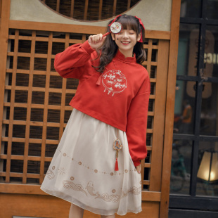 内搭连衣裙秋冬 素拜年服小个子套装 新年限量款 原创森女部落汉元