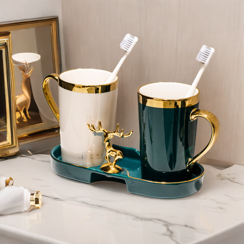 高档漱口杯一对情侣陶瓷刷牙杯子