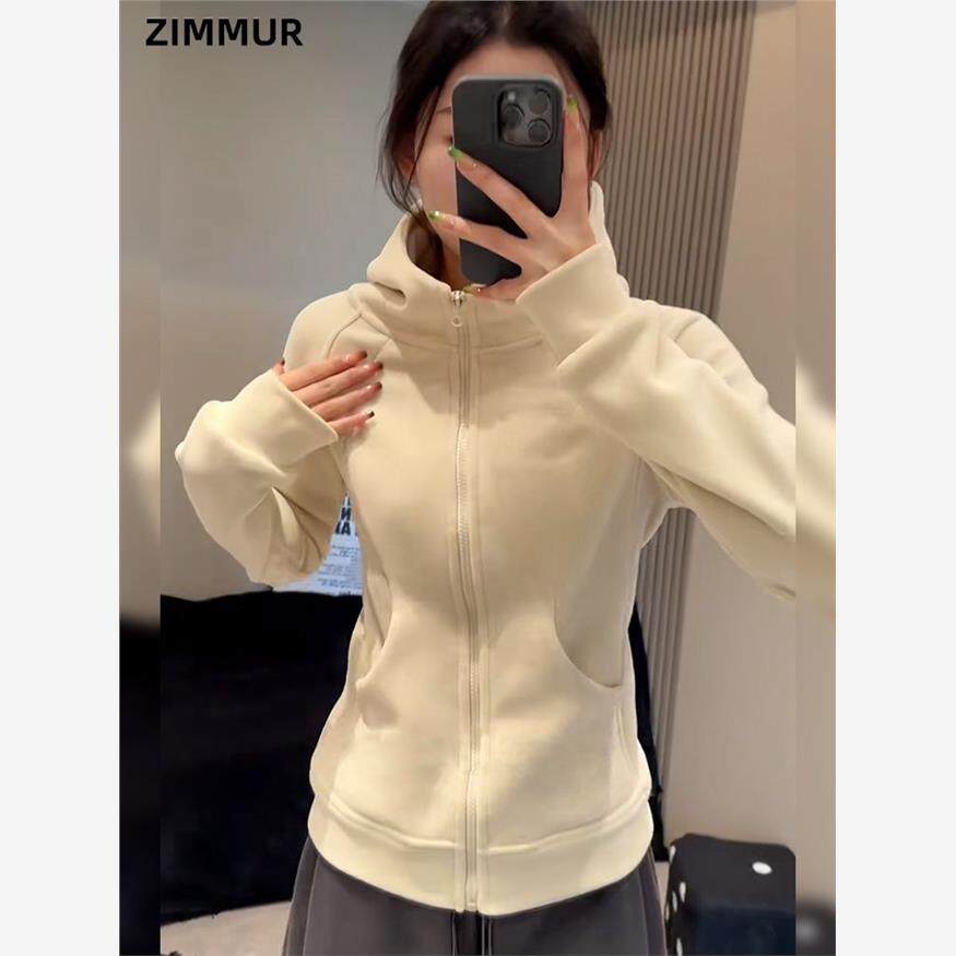 ZIMMUR外套女2024新款秋冬季卫衣修身连帽开衫紧身运动加绒上衣女